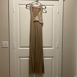 Beige Maxi Dress with Flower Appliqués